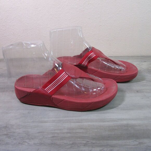 fitflop Women's 9 Flip Flop Thong Sandals Red & White Stripe - Picture 2 of 10